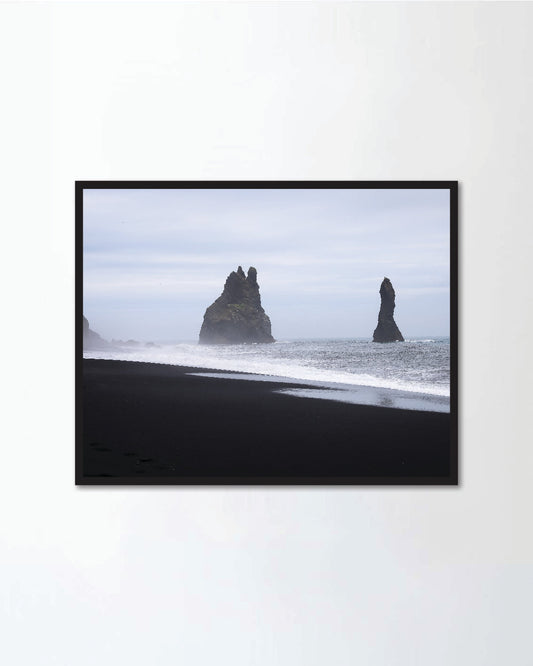 Stormy, moody day on black sand