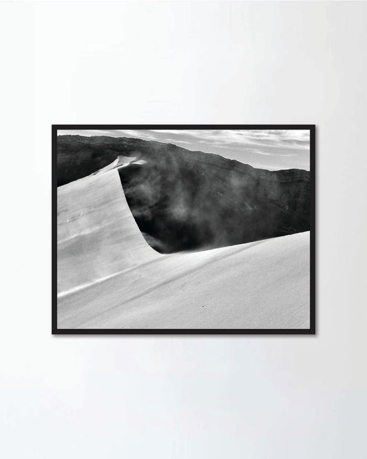 Black and white image of a sand dune