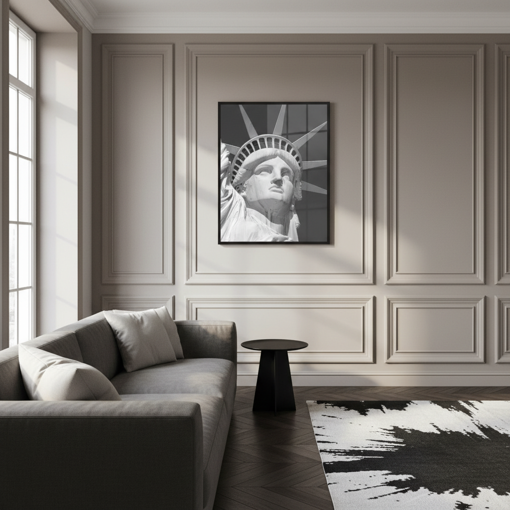 Black & White Close-up of the Statue of Liberty's Face
