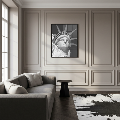 Black & White Close-up of the Statue of Liberty's Face