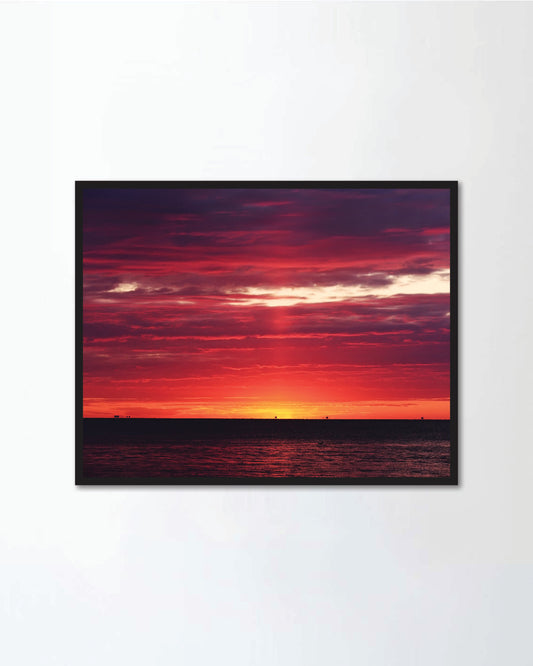 Colorful red sunset sunrise at sea