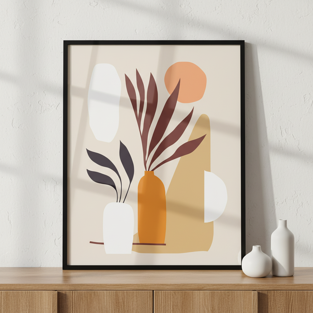 Botanical wall art vector ภาพติดผังสไตล์สแกนดิเนเวีย สำหรับตกแต่งบ้านและคอนโด พร้อมกรอบคุณภาพ