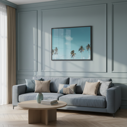 Minimal tropical coconut palm tree ภาพติดผังสไตล์ธรรมชาติ สำหรับตกแต่งบ้านและคอนโด พร้อมกรอบคุณภาพ