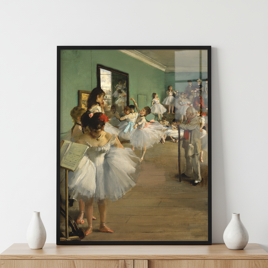The Dance Class, by Edgar Degas ภาพติดผังสไตล์นามธรรม สำหรับตกแต่งบ้านและคอนโด พร้อมกรอบคุณภาพ