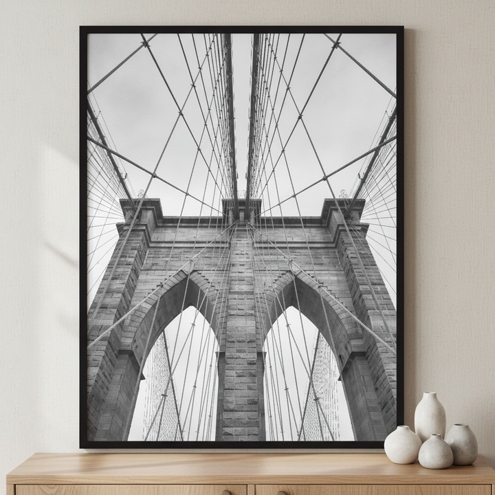 Brooklyn Bridge New York City ภาพติดผังสไตล์นามธรรม สำหรับตกแต่งบ้านและคอนโด พร้อมกรอบคุณภาพ