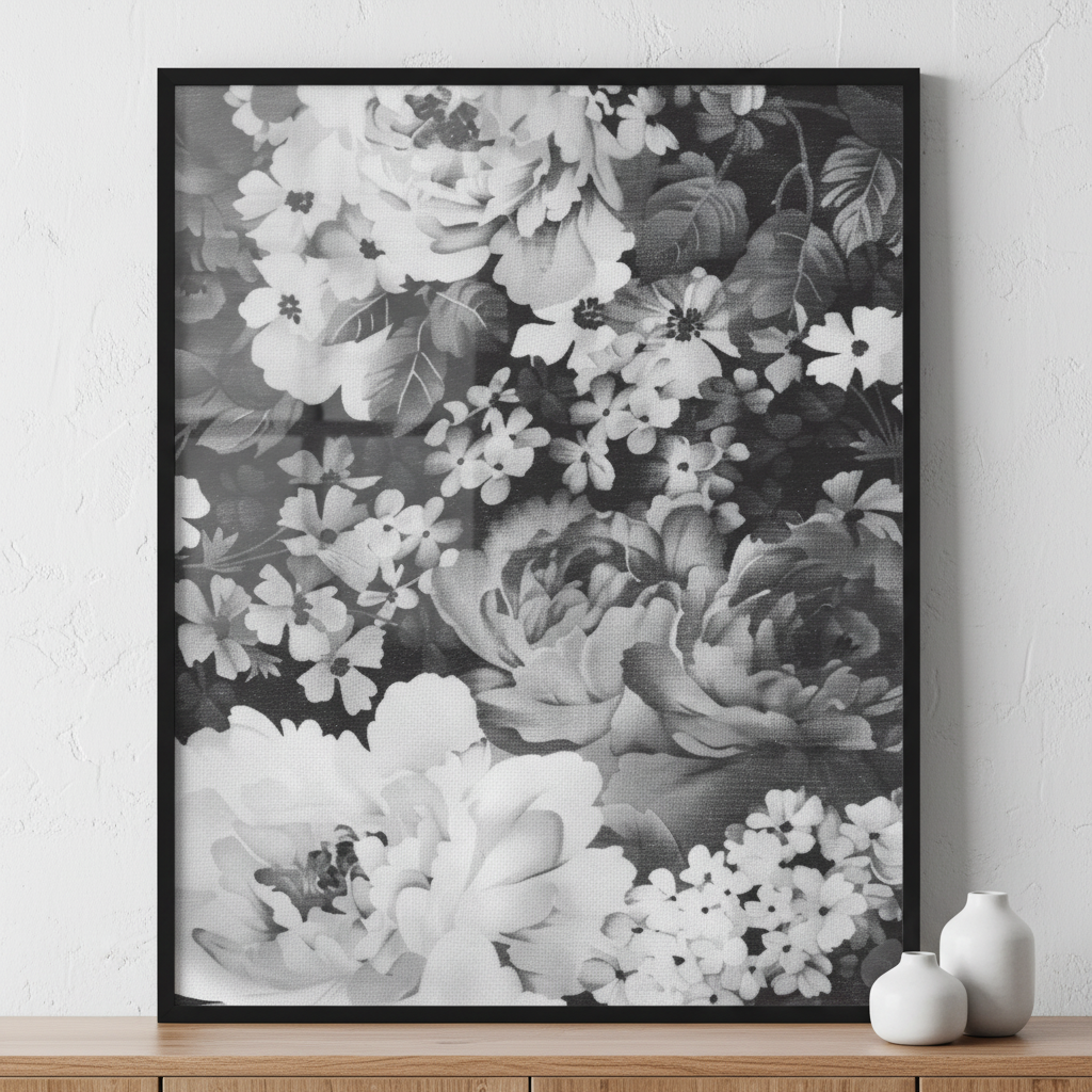 Vintage floral fabric ภาพติดผังสไตล์นามธรรม สำหรับตกแต่งบ้านและคอนโด พร้อมกรอบคุณภาพ