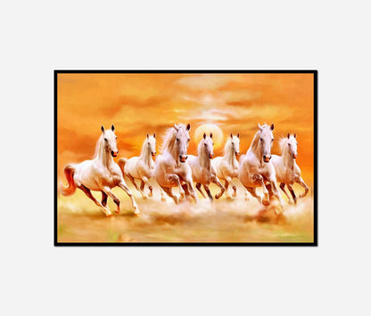 Horses running line field sky
