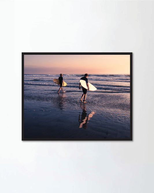 Two Men - Surfers in black diving suits