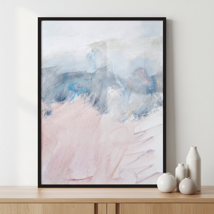 Abstract light blue art painting background ภาพติดผังสไตล์สแกนดิเนเวีย สำหรับตกแต่งบ้านและคอนโด พร้อมกรอบคุณภาพ