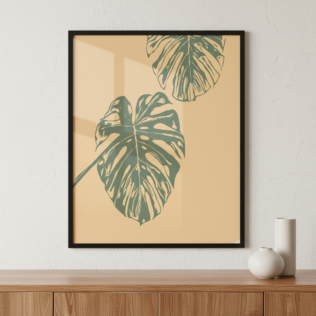 Printable botanical illustration. ภาพติดผังสไตล์นามธรรม สำหรับตกแต่งบ้านและคอนโด พร้อมกรอบคุณภาพ