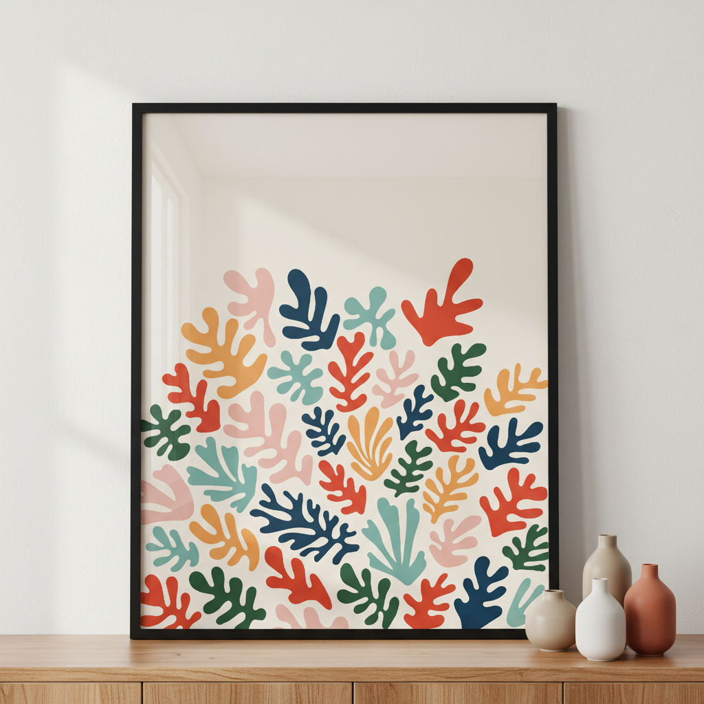 Abstract coral poster Matisse style ภาพติดผังสไตล์นามธรรม สำหรับตกแต่งบ้านและคอนโด พร้อมกรอบคุณภาพ