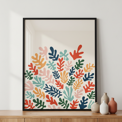 Abstract coral poster Matisse style ภาพติดผังสไตล์นามธรรม สำหรับตกแต่งบ้านและคอนโด พร้อมกรอบคุณภาพ