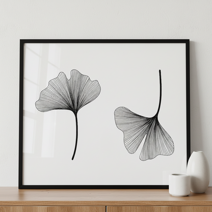 Ginkgo biloba set isolated ภาพติดผังสไตล์ธรรมชาติ สำหรับตกแต่งบ้านและคอนโด พร้อมกรอบคุณภาพ