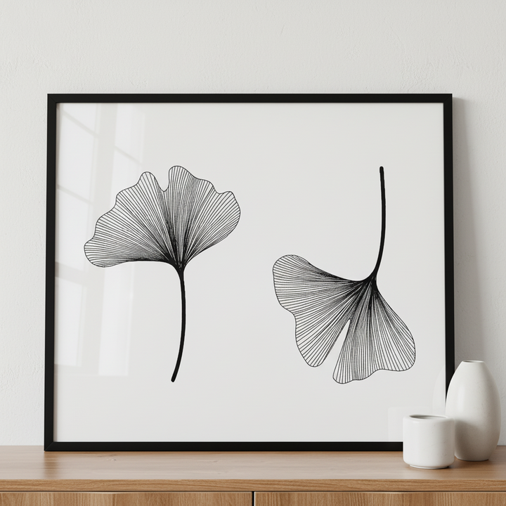 Ginkgo biloba set isolated ภาพติดผังสไตล์ธรรมชาติ สำหรับตกแต่งบ้านและคอนโด พร้อมกรอบคุณภาพ