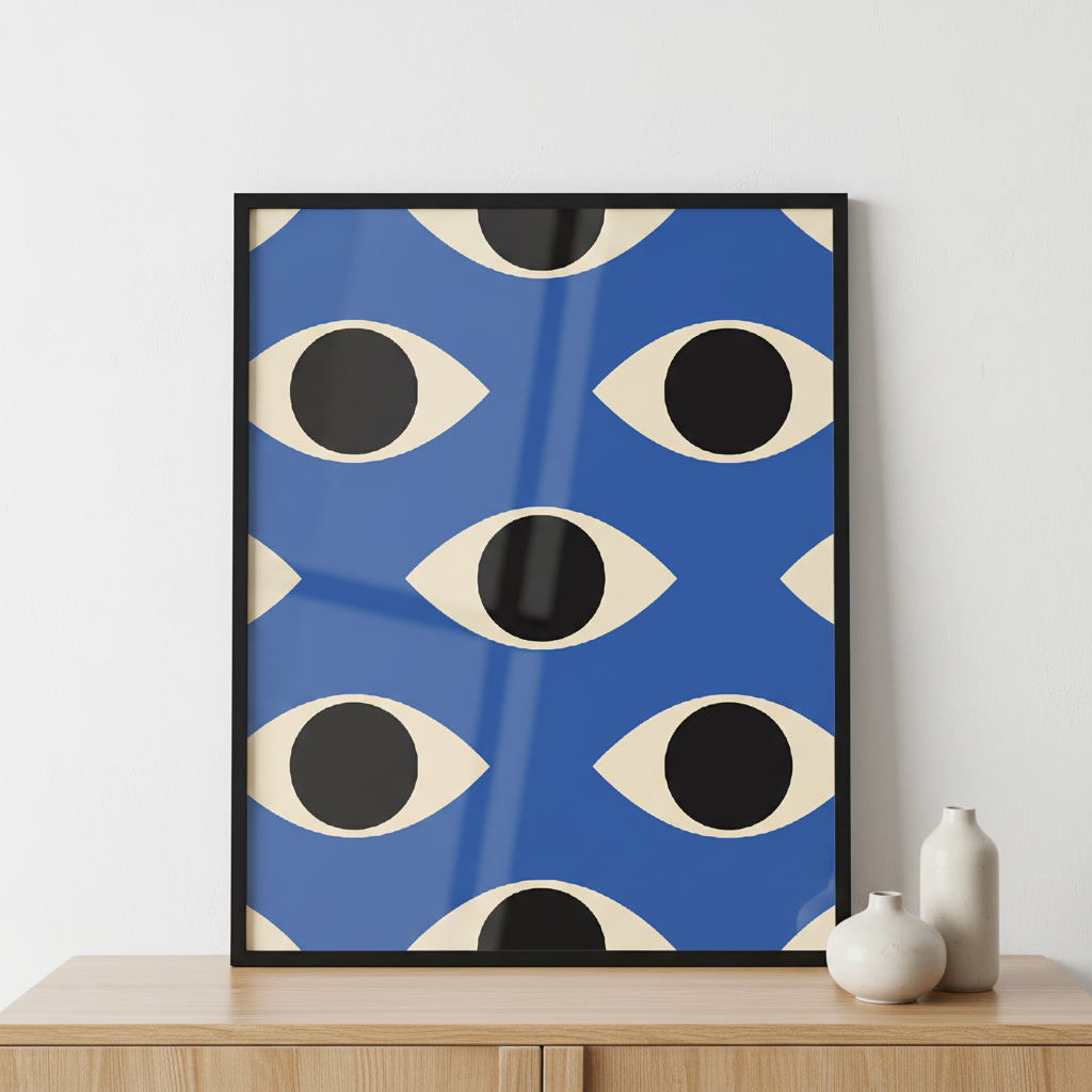 Set of minimal 20s geometric design with eyes ภาพติดผังสไตล์สแกนดิเนเวีย สำหรับตกแต่งบ้านและคอนโด พร้อมกรอบคุณภาพ