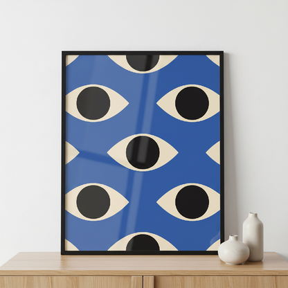 Set of minimal 20s geometric design with eyes ภาพติดผังสไตล์สแกนดิเนเวีย สำหรับตกแต่งบ้านและคอนโด พร้อมกรอบคุณภาพ
