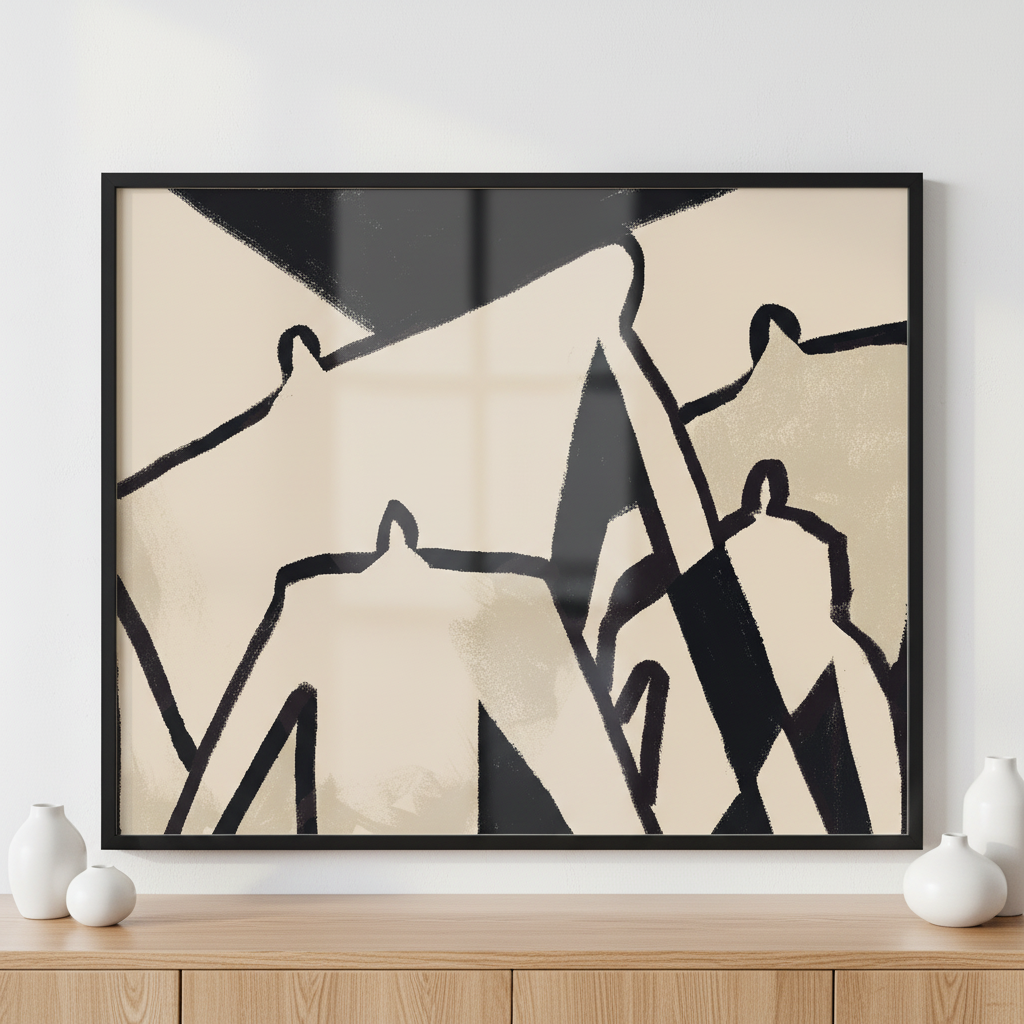 Black and white Abstract bauhaus art style ภาพติดผังสไตล์สแกนดิเนเวีย สำหรับตกแต่งบ้านและคอนโด พร้อมกรอบคุณภาพ