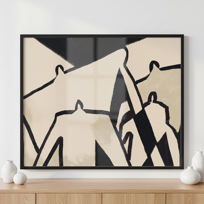 Black and white Abstract bauhaus art style ภาพติดผังสไตล์สแกนดิเนเวีย สำหรับตกแต่งบ้านและคอนโด พร้อมกรอบคุณภาพ