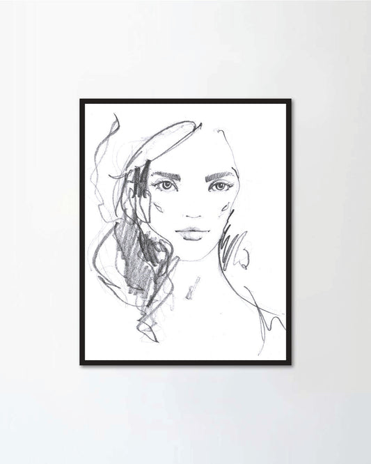 Fashion portrait drawing sketch.