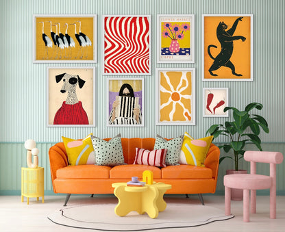 Maximalist Joy (8 ภาพ) ภาพติดผังสไตล์นามธรรม สำหรับตกแต่งบ้านและคอนโด พร้อมกรอบคุณภาพ