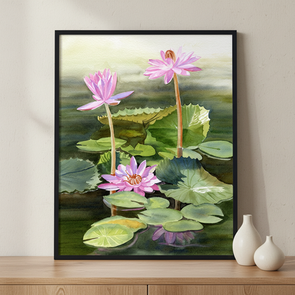 Water Lilies ภาพติดผังสไตล์สแกนดิเนเวีย สำหรับตกแต่งบ้านและคอนโด พร้อมกรอบคุณภาพ