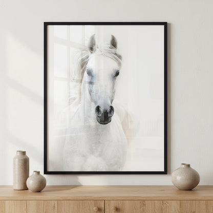 Snowy white arabian ภาพติดผังสไตล์นามธรรม สำหรับตกแต่งบ้านและคอนโด พร้อมกรอบคุณภาพ