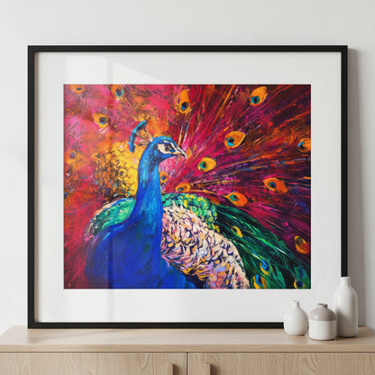 Beautiful Peacock ภาพติดผังสไตล์สแกนดิเนเวีย สำหรับตกแต่งบ้านและคอนโด พร้อมกรอบคุณภาพ