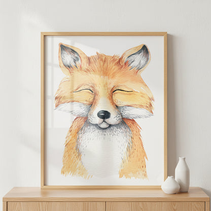 Cute baby fox ภาพติดผังสไตล์นามธรรม สำหรับตกแต่งบ้านและคอนโด พร้อมกรอบคุณภาพ