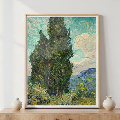 Cypresses ภาพติดผังสไตล์นามธรรม สำหรับตกแต่งบ้านและคอนโด พร้อมกรอบคุณภาพ