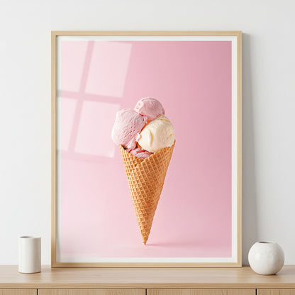 Ice cream cone ภาพติดผังสไตล์นามธรรม สำหรับตกแต่งบ้านและคอนโด พร้อมกรอบคุณภาพ