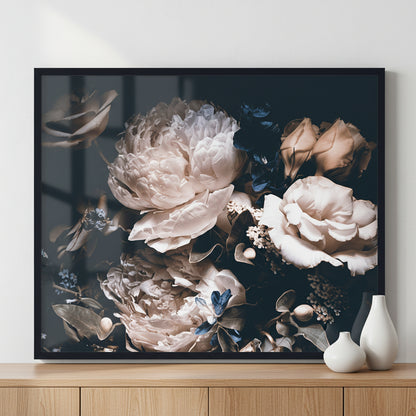 Pink peonies ภาพติดผังสไตล์ธรรมชาติ สำหรับตกแต่งบ้านและคอนโด พร้อมกรอบคุณภาพ