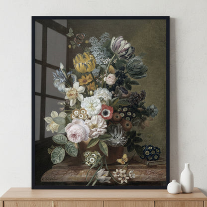 Still Life with Flowers ภาพติดผังสไตล์ธรรมชาติ สำหรับตกแต่งบ้านและคอนโด พร้อมกรอบคุณภาพ