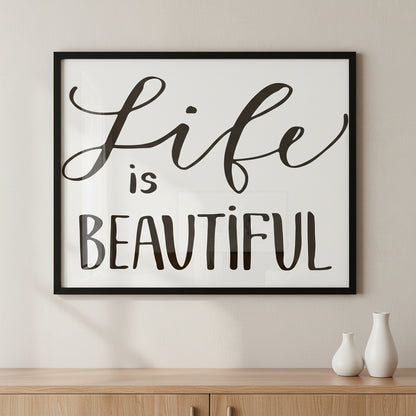 Life is beautiful ภาพติดผังสไตล์นามธรรม สำหรับตกแต่งบ้านและคอนโด พร้อมกรอบคุณภาพ