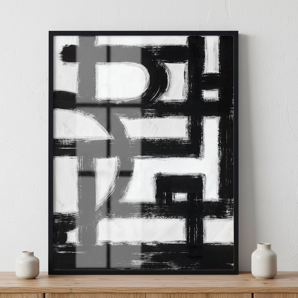 A Monochrome Abstract ภาพติดผังสไตล์นามธรรม สำหรับตกแต่งบ้านและคอนโด พร้อมกรอบคุณภาพ