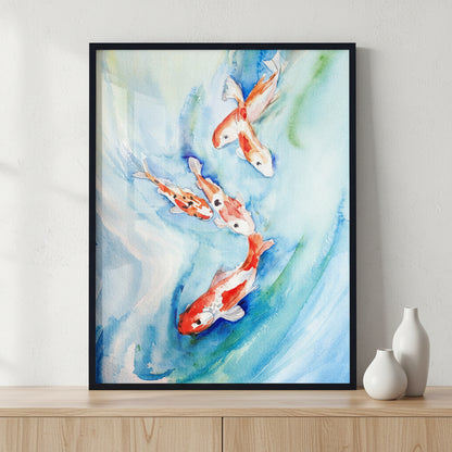 Original art of koi swimming ภาพติดผังสไตล์วิวธรรมชาติ สำหรับตกแต่งบ้านและคอนโด พร้อมกรอบคุณภาพ