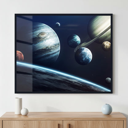 Planets ภาพติดผังสไตล์นามธรรม สำหรับตกแต่งบ้านและคอนโด พร้อมกรอบคุณภาพ