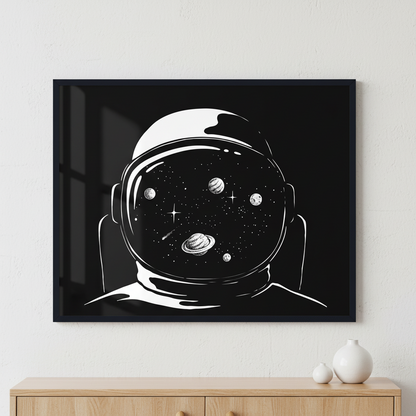Space reflection in an astronauts helmet ภาพติดผังสไตล์นามธรรม สำหรับตกแต่งบ้านและคอนโด พร้อมกรอบคุณภาพ
