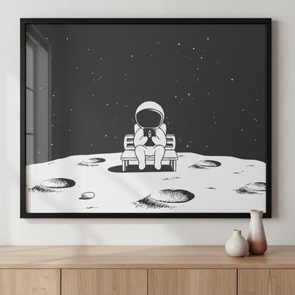 Spaceman on Moon ภาพติดผังสไตล์นามธรรม สำหรับตกแต่งบ้านและคอนโด พร้อมกรอบคุณภาพ