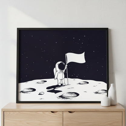 Stands on moon ภาพติดผังสไตล์นามธรรม สำหรับตกแต่งบ้านและคอนโด พร้อมกรอบคุณภาพ