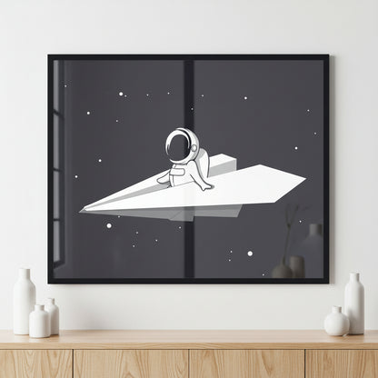 Airplane through universe ภาพติดผังสไตล์นามธรรม สำหรับตกแต่งบ้านและคอนโด พร้อมกรอบคุณภาพ
