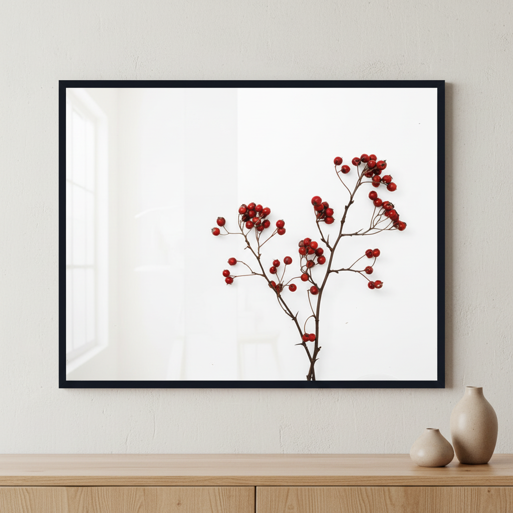 Red rowan bouquet ภาพติดผังสไตล์ธรรมชาติ สำหรับตกแต่งบ้านและคอนโด พร้อมกรอบคุณภาพ