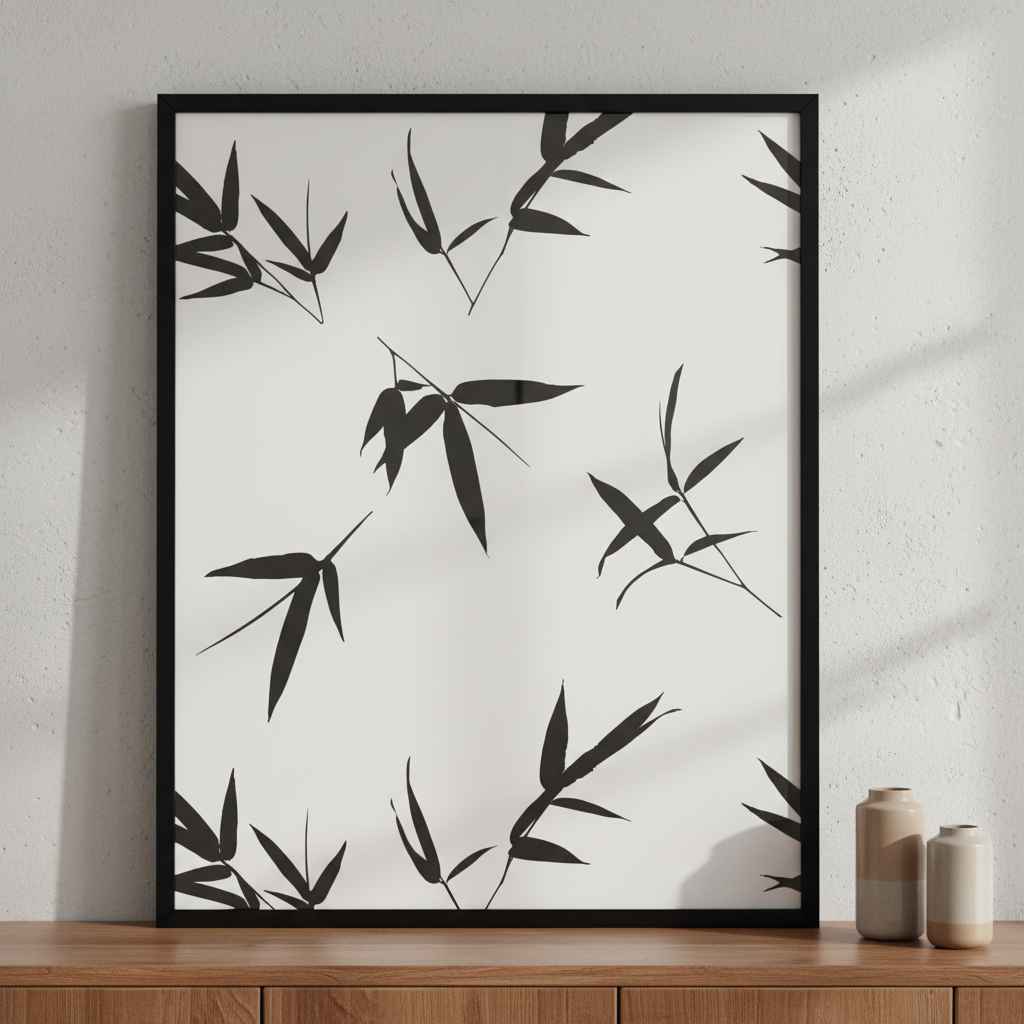 Bamboo Leaves ภาพติดผังสไตล์ธรรมชาติ สำหรับตกแต่งบ้านและคอนโด พร้อมกรอบคุณภาพ