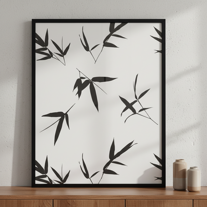 Bamboo Leaves ภาพติดผังสไตล์ธรรมชาติ สำหรับตกแต่งบ้านและคอนโด พร้อมกรอบคุณภาพ