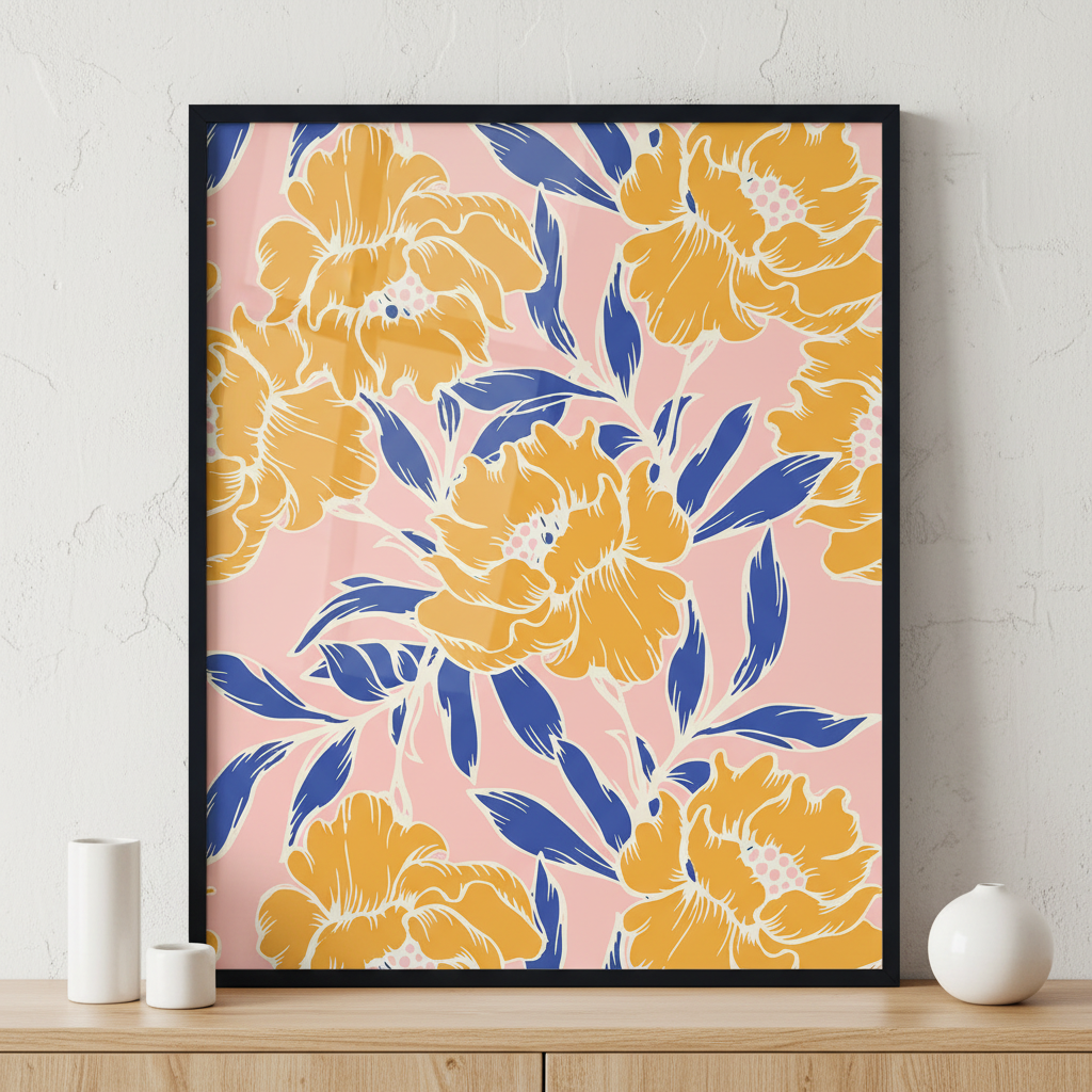 Abstract Floral ภาพติดผังสไตล์ธรรมชาติ สำหรับตกแต่งบ้านและคอนโด พร้อมกรอบคุณภาพ