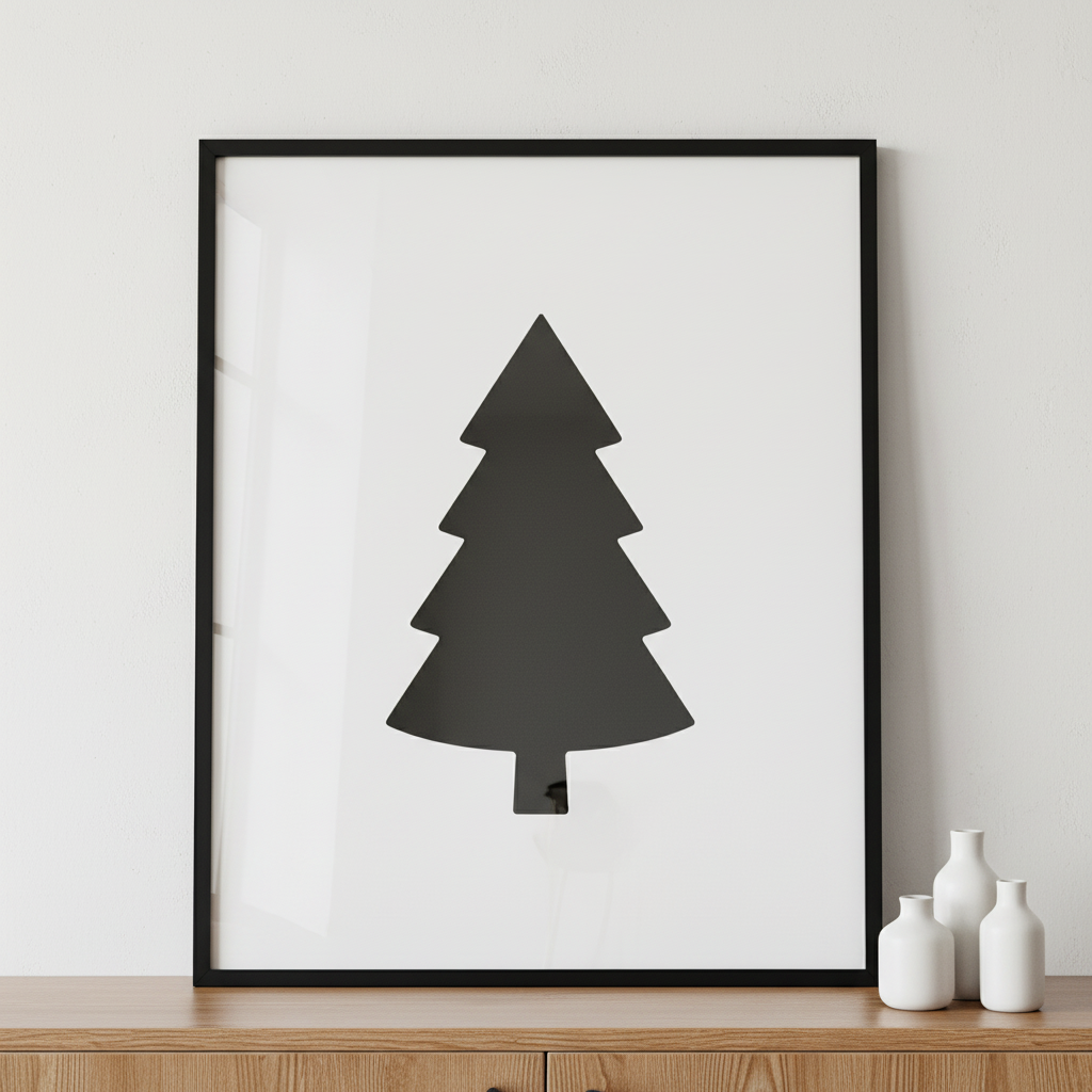 Christmas Tree ภาพติดผังสไตล์สแกนดิเนเวีย สำหรับตกแต่งบ้านและคอนโด พร้อมกรอบคุณภาพ