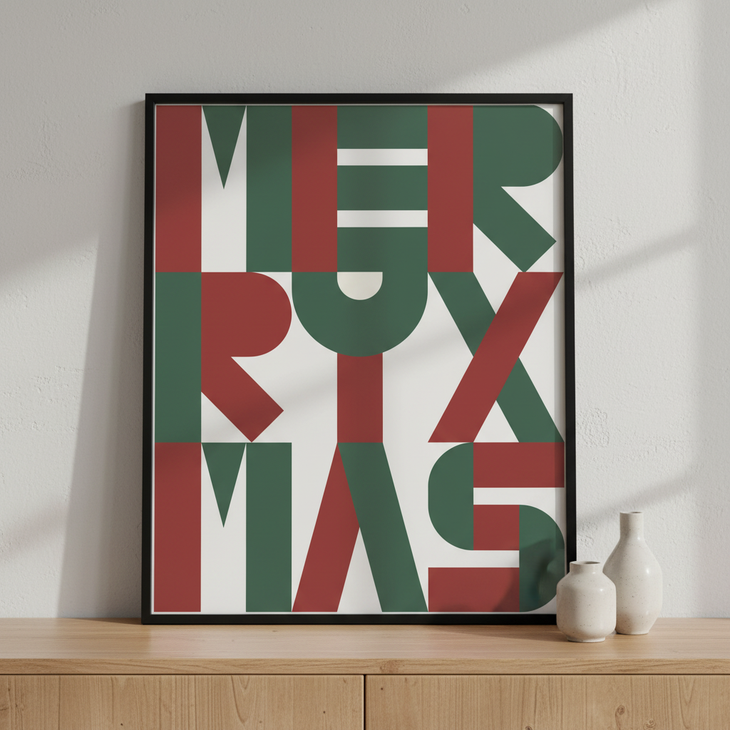 Merry Christmas II ภาพติดผังสไตล์สแกนดิเนเวีย สำหรับตกแต่งบ้านและคอนโด พร้อมกรอบคุณภาพ