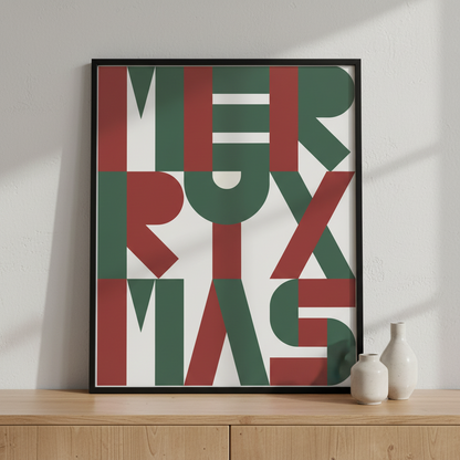 Merry Christmas II ภาพติดผังสไตล์สแกนดิเนเวีย สำหรับตกแต่งบ้านและคอนโด พร้อมกรอบคุณภาพ