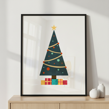 Christmas Tree II ภาพติดผังสไตล์สแกนดิเนเวีย สำหรับตกแต่งบ้านและคอนโด พร้อมกรอบคุณภาพ