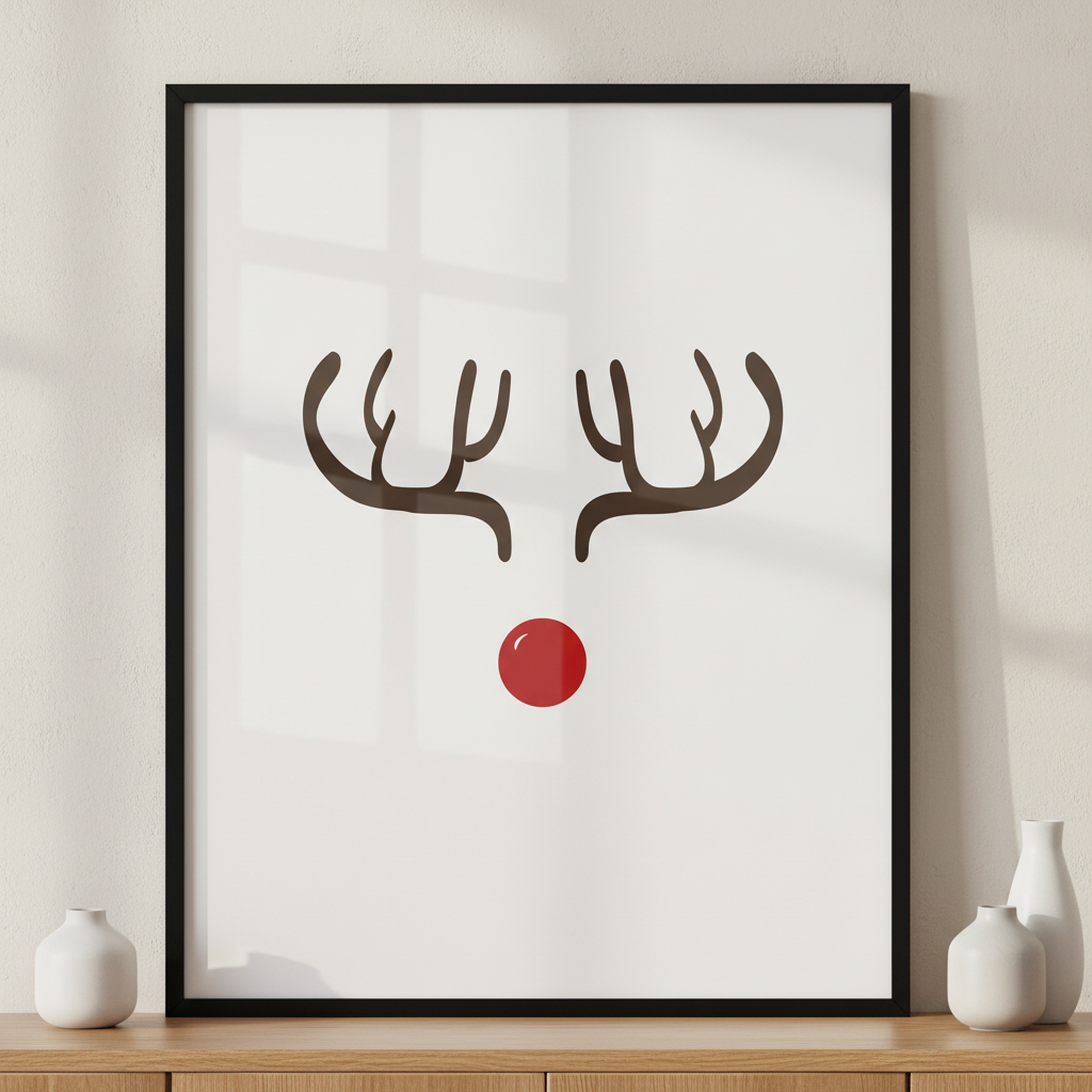 Cute reindeer ภาพติดผังสไตล์สแกนดิเนเวีย สำหรับตกแต่งบ้านและคอนโด พร้อมกรอบคุณภาพ