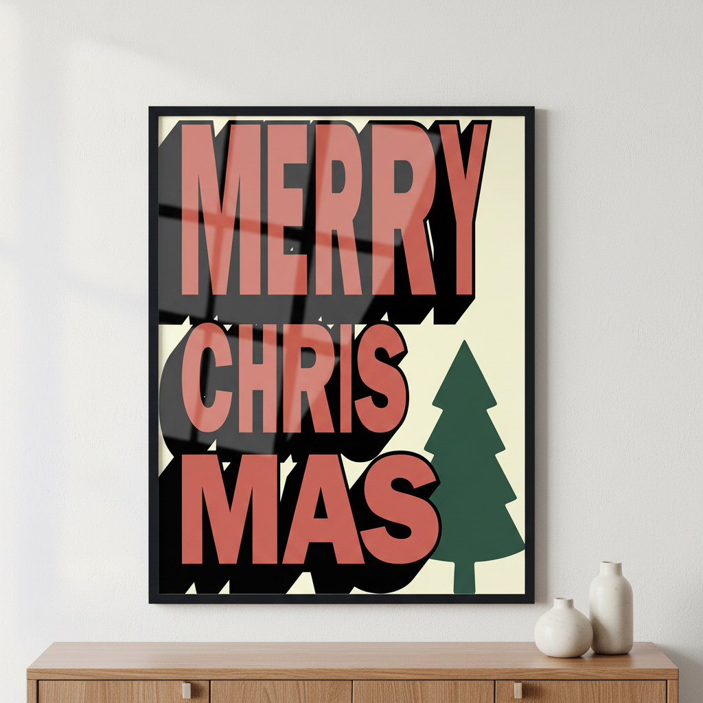 Merry Christmas IV ภาพติดผังสไตล์สแกนดิเนเวีย สำหรับตกแต่งบ้านและคอนโด พร้อมกรอบคุณภาพ